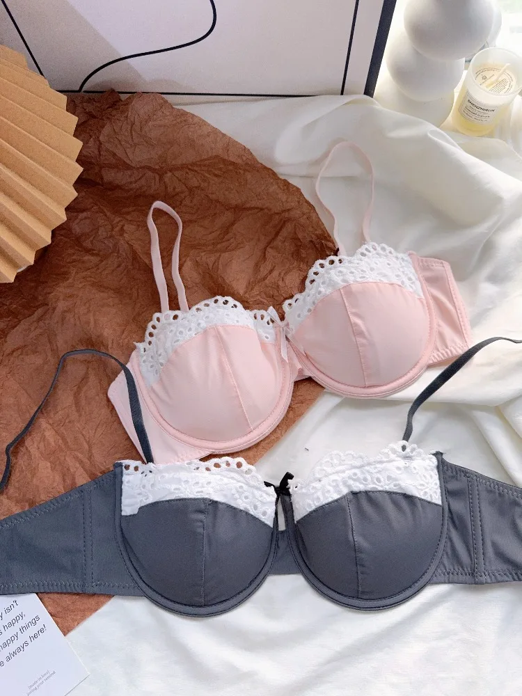 مجموعة الملابس الداخلية النسائية الفرنسية، حمالة صدر نصف كوب من الدانتيل الحسي، صدر صغير، حمالة صدر رافعة مع أشرطة رفيعة، مجموعة الرغبة النقية #2