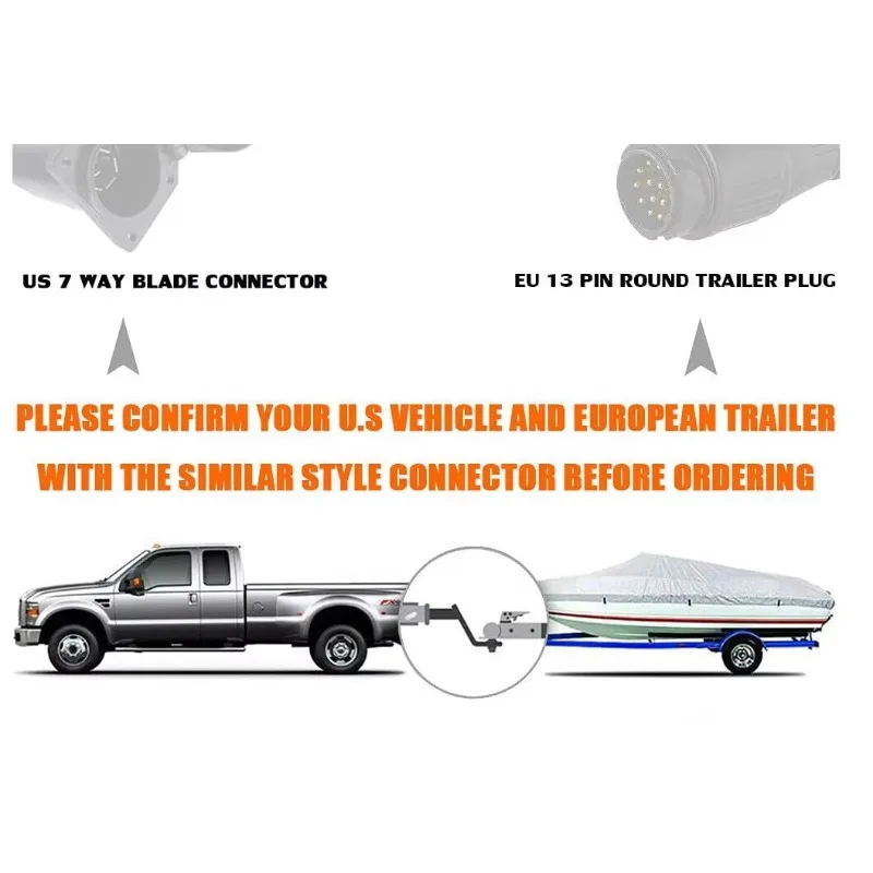 7‑Pin To 13‑Pin Trailer Light Converter Adapter Stop‑Brake Signal US Plug EU Socket Truck RV Caravan Towing Accessory