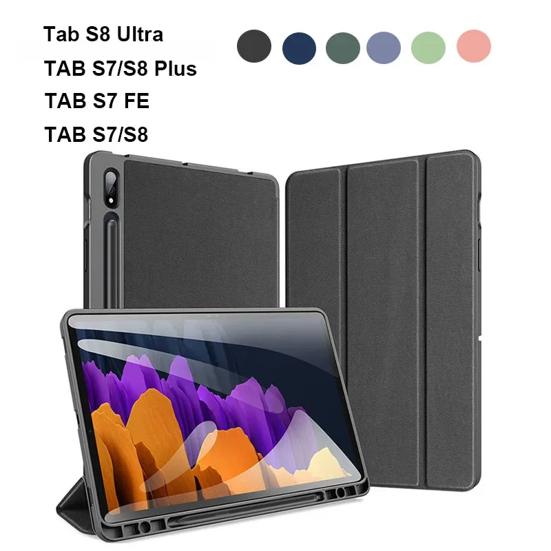 

Case for Samsung Galaxy Tab S8 S7 Case Tab A8 2022 S6 Lite Cover Smart Sleep Wake Pencil Holder Stand Cover for Tablet Samsung