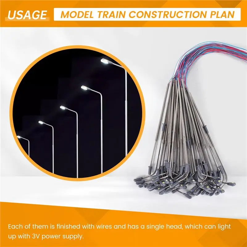 B78B-50Pcs 1:150 Model Street Light Railway Train Lamp LED Garden Landscape Light Outdoor Yard Light DIY Sandbox Game