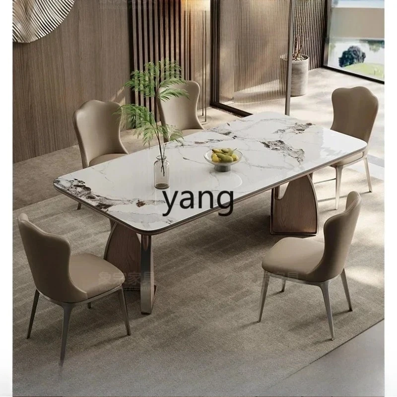 LHM  high-end medieval rock slab solid wood dining table rectangular villa household small apartment
