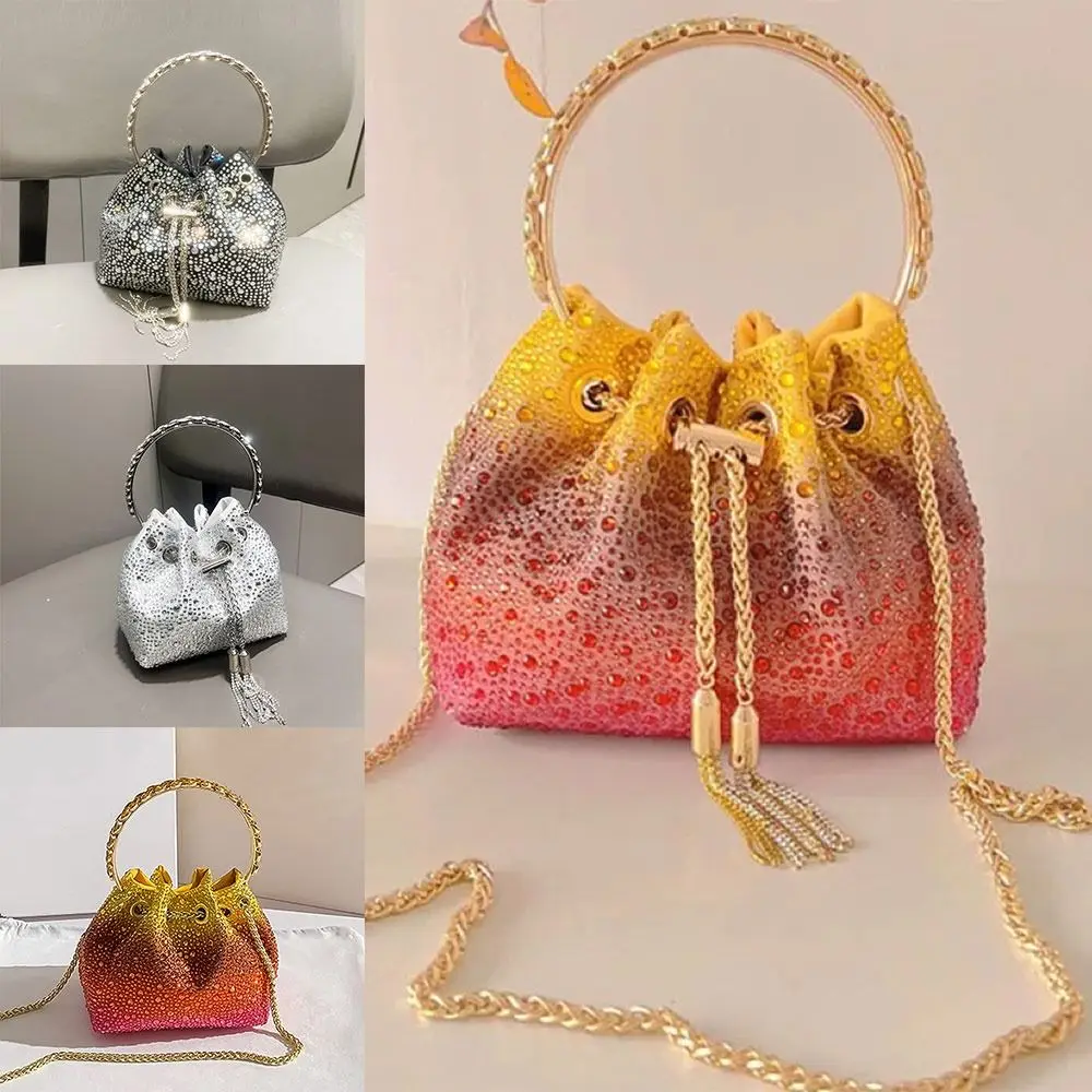 

Fashion Rhinestones Evening Clutch Bag Crystal Luxury Bucket Bag Shiny Shoulder Bag Evening Party