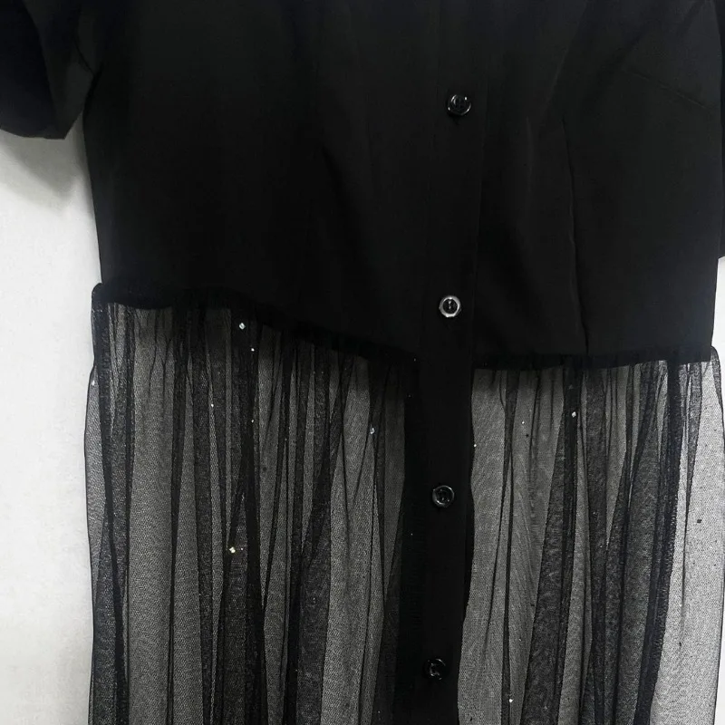 2024 Summer New Women's Elegant Black Semi-Sheer Short Sleeve Fairy Dress Temperament Commuting Women Fashion Dresses