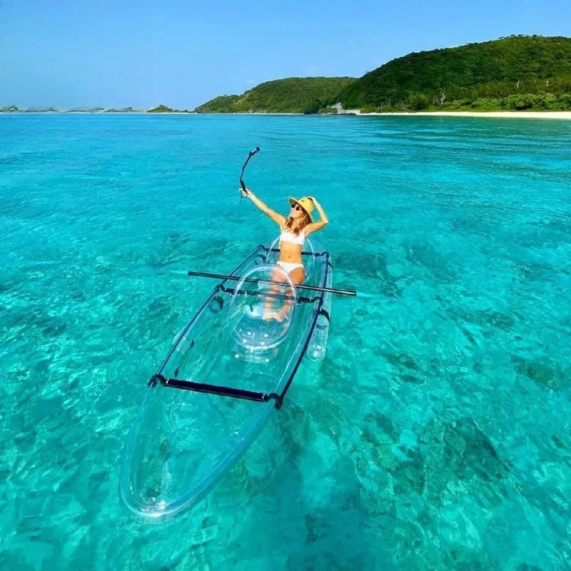 

Fully Transparent Crystal Glass Boat for Sunlife Kayaking Photography Scenic Sightseeing with Paddle