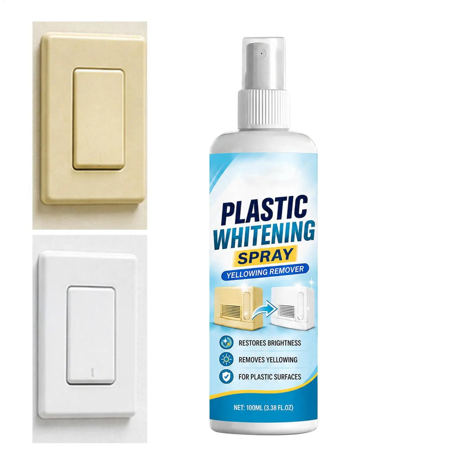 Yellow Remover 100ml Spray Fast-Acting Cleaner for Yellowed Plastic, Oxidation Stain Remover for Home Appliances AC Washer