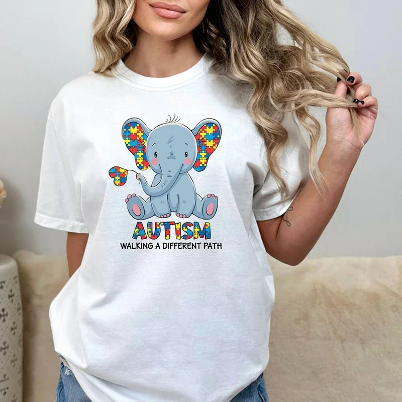 Autism Awareness Y2k Graphic Tops for Women Elephant Design T-shirts Autism Awareness Month Tees Autism Support Summer Clothing