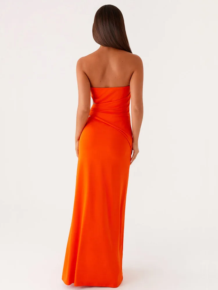 Absobe strapless uitgesneden a-lijn maxi-jurk voor dames mouwloze effen kleur rugloze jurk met metallic sexy elegante feestkleding