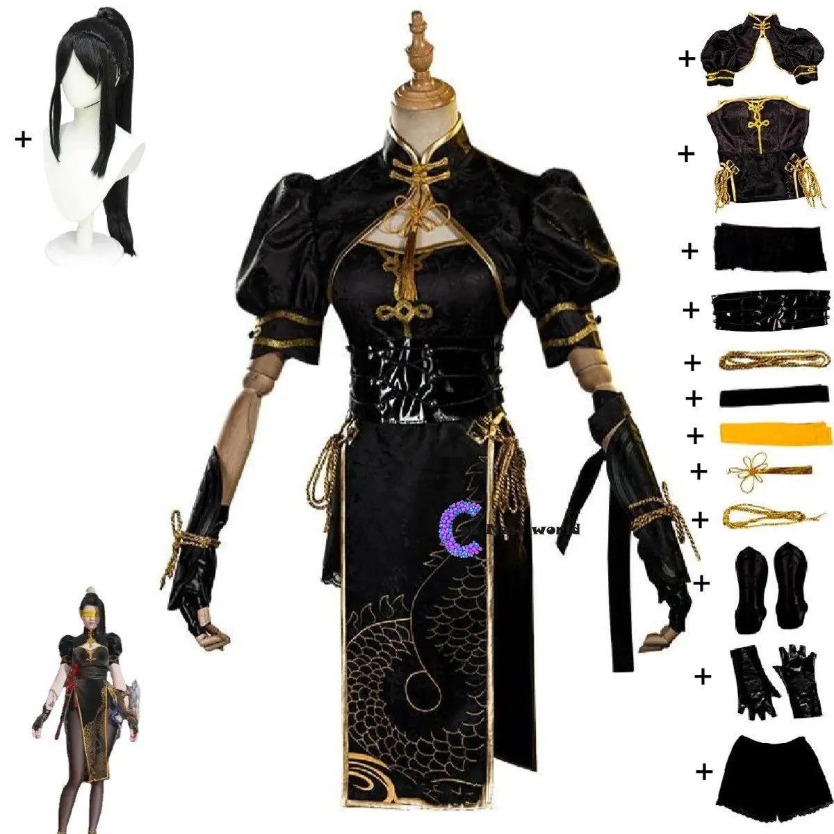 

Viper Ning Cosplay Costume Game Naraka: Bladepoint Halloween Man Sexy Woman Anime Hongye Shawl Dragon Cheongsam Suit Wig