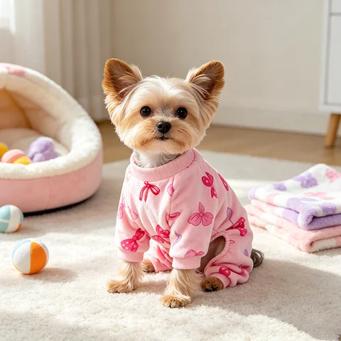 Bowknot Dog Flecce Pajamas, Cozy Valentines Day Outfit for Small Dogs Girl, Cute Pet Clothes,Funny Pet Costumes Clothes