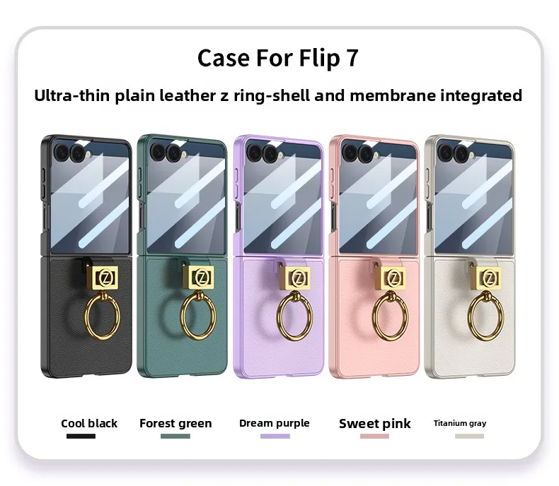 Luksusowe, ultracienkie, gładkie etui na telefon Samsung Galaxy Z Flip 7 Flip7 ze skóry PU z folią ochronną ze szkła hartowanego