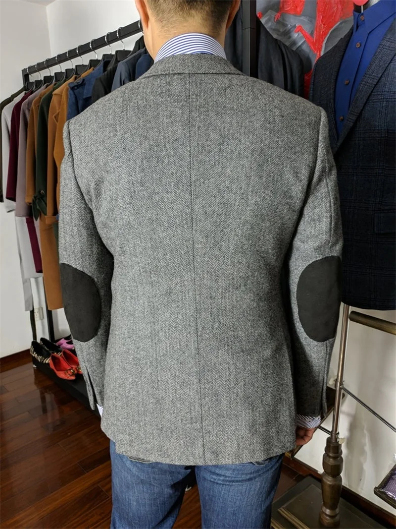 2022 Spring Latest Design Tweed Suits For Men Casual Slim Fit Costume Made Fashion Peak Lapel Male Clothing Thick Gray Blazer