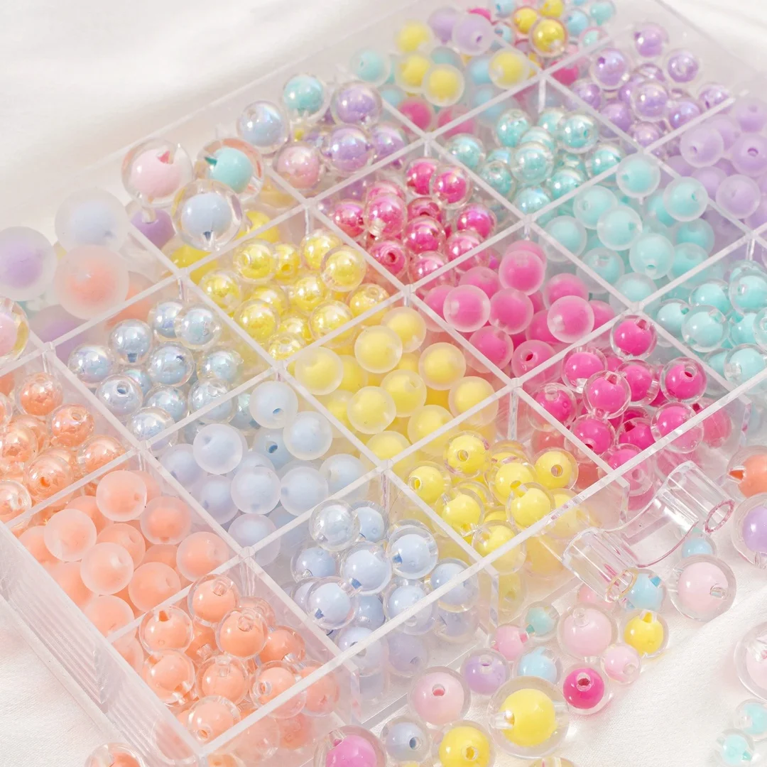 10/8mm AB-Farbe, mattierte Farbe, transparente Innenperlen, gemischte Farben. Acrylperlen, runde Perlen, lose Perlen für DIY-Armbänder