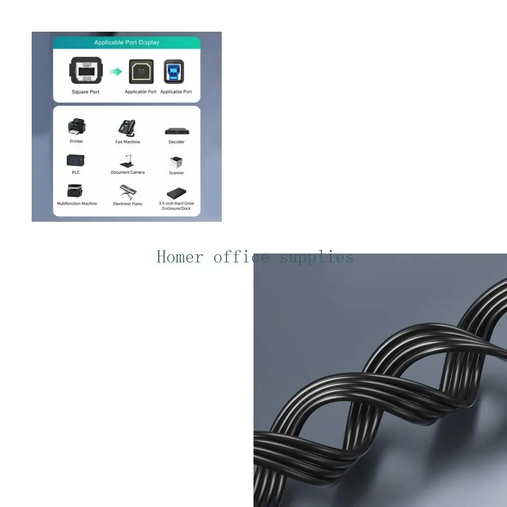 K43B Flat USB C Printer Data Cable to USB B, 1M Flexible Silicone Cord for Office Cable Routing and Daily Printer Work