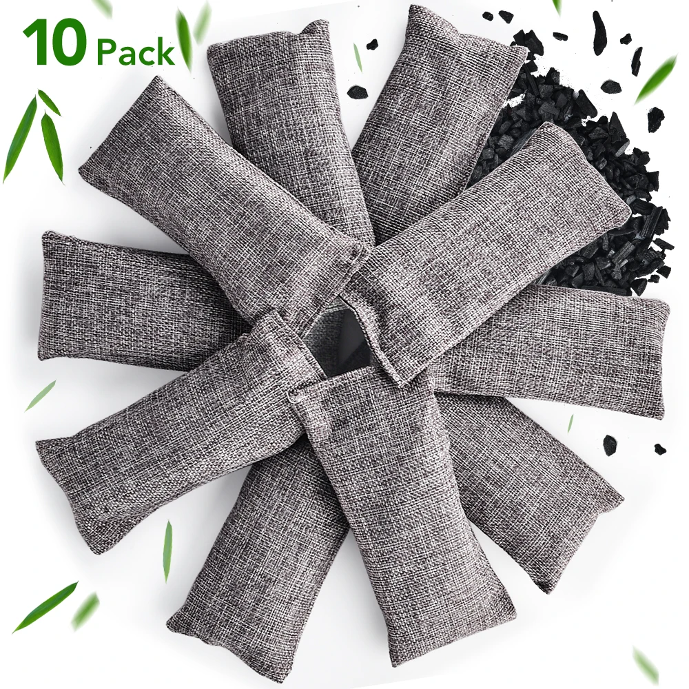 10pcs Natural Bamboo Charcoal Bags Air Purifying Activated Charcoal Odor Absorber Moisture Odor Eliminator for Car Closet Shoes