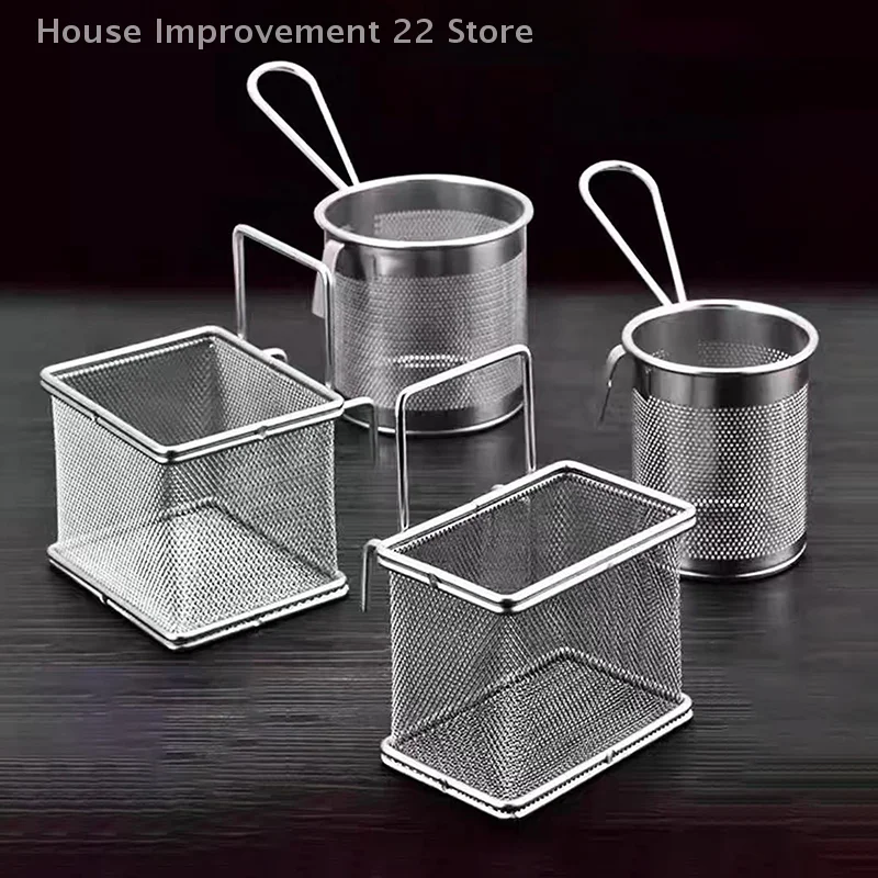 

304 Stainless Steel Deep Frying Basket Silver Multi-functional Hangable Colander Oil Filter Mesh Sieve Hotpot Strainer Mesh