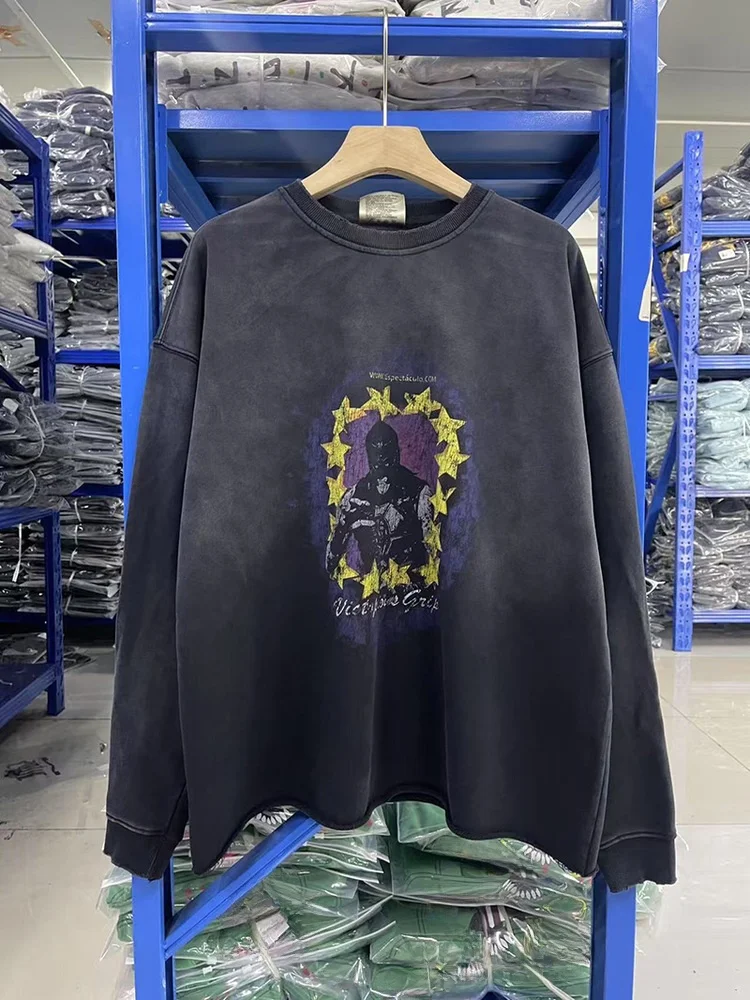 

Saint Vintage Distred round Ne Long Sve T-irt Devil Mask Print High Streetwear Breathable Comfortable Wear-resistant