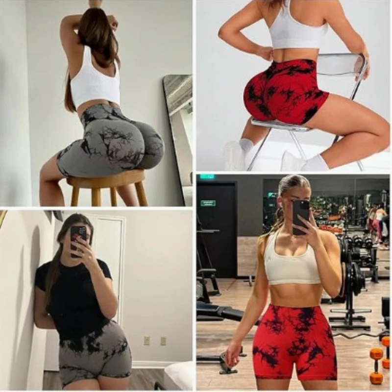 

Tie Dye Yoga Shorts Workout Tight Sports Shorts Quick Drying High Waist Yoga Biker Shorts Women Peach Hip Seamless Sexy Pants