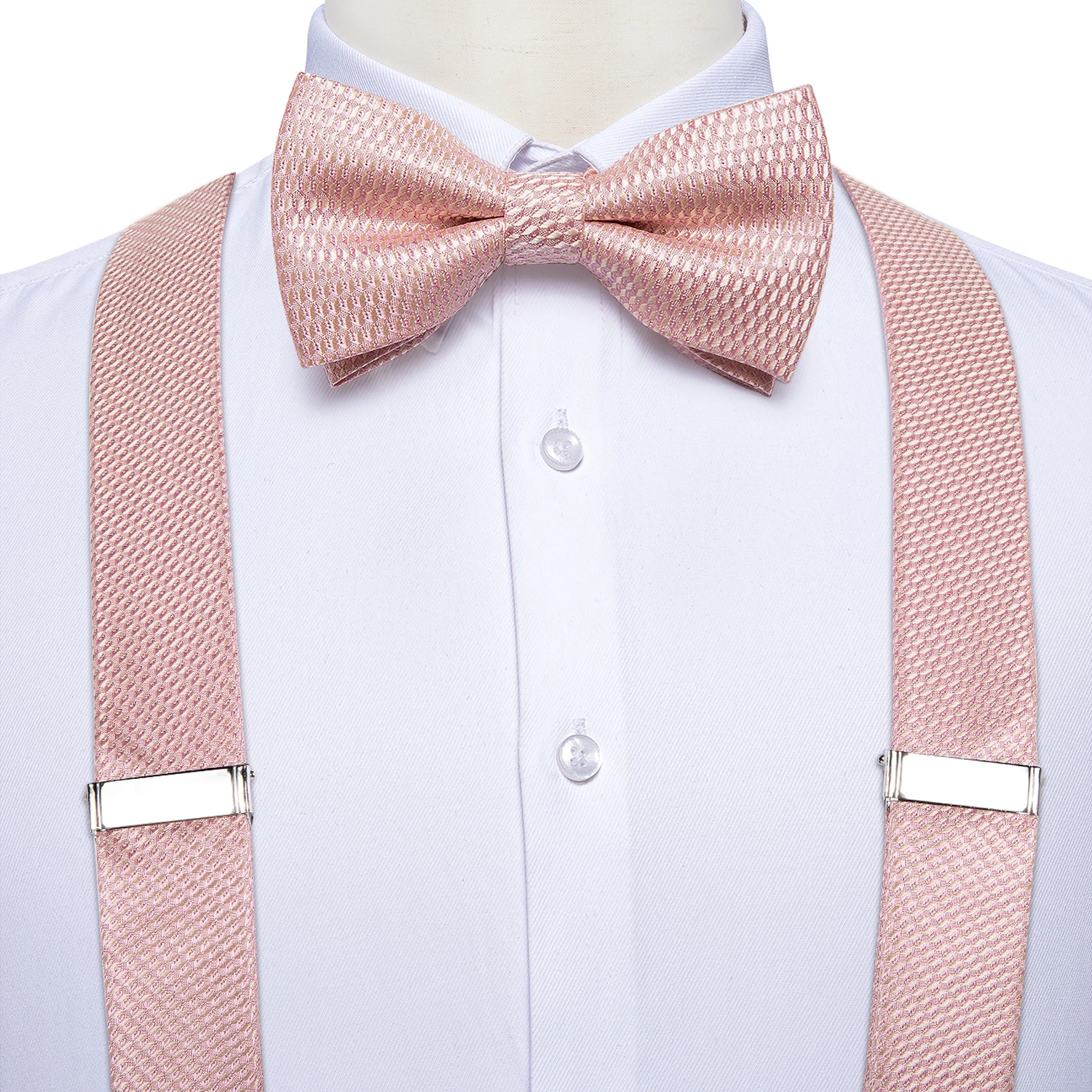 طقم ربطة عنق بحمالات أحادية اللون مع أزرار أكمام مربعة للجيب ، دعامات بنطلون على شكل حرف Y قابلة للتعديل للرجال ، وردي وأخضر ، حفل زفاف ، 6 مقاطع