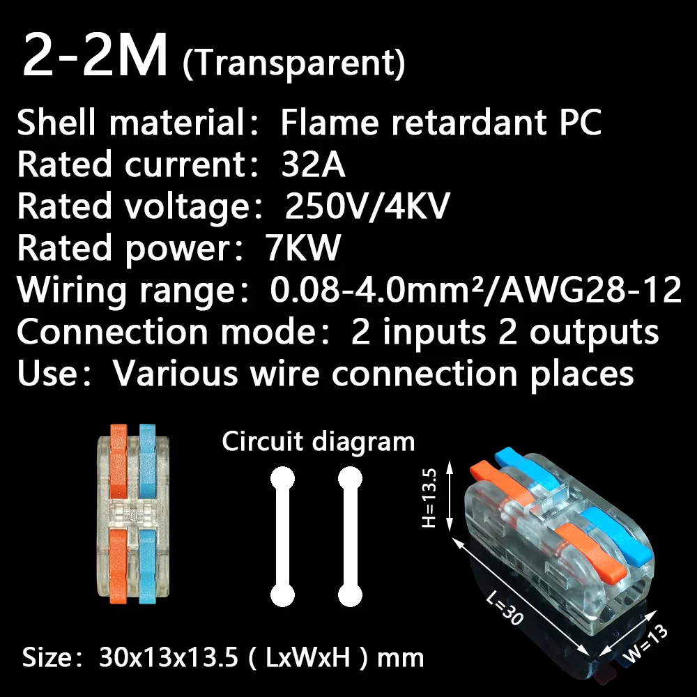 Mini Fast Wire Cable Connectors, Condutor Compacto, Spring Splicing, Fiação Connector, Push-in Terminal Block, 2-2m
