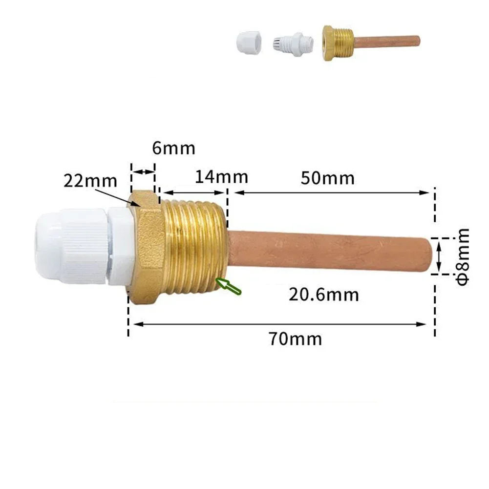 42-300mm Thermowell Brass 1/2 For BSP G Thread For Temperature Sensor Copper Fittings For Brass Blind Tube Solar Sensor