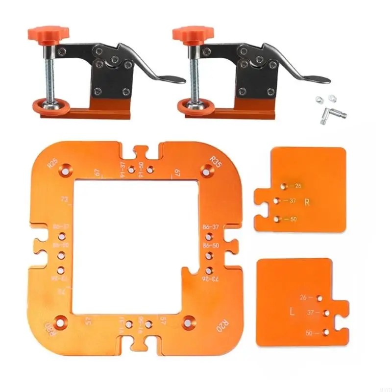 Aluminum Corner Jig for Cabinet Door Grooved Routing Handleless Slotting Template with Clamp Blocks for Woodworking M4YD