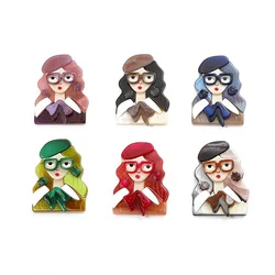 fashion wearing glasses girl brooch acrylic clothing accessories pins