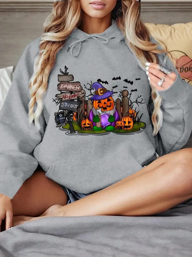 Amazon AliExpress Foreign Trade Medium and Long Autumn Halloween Elements Pumpkin Pattern Women's HoodieMC11