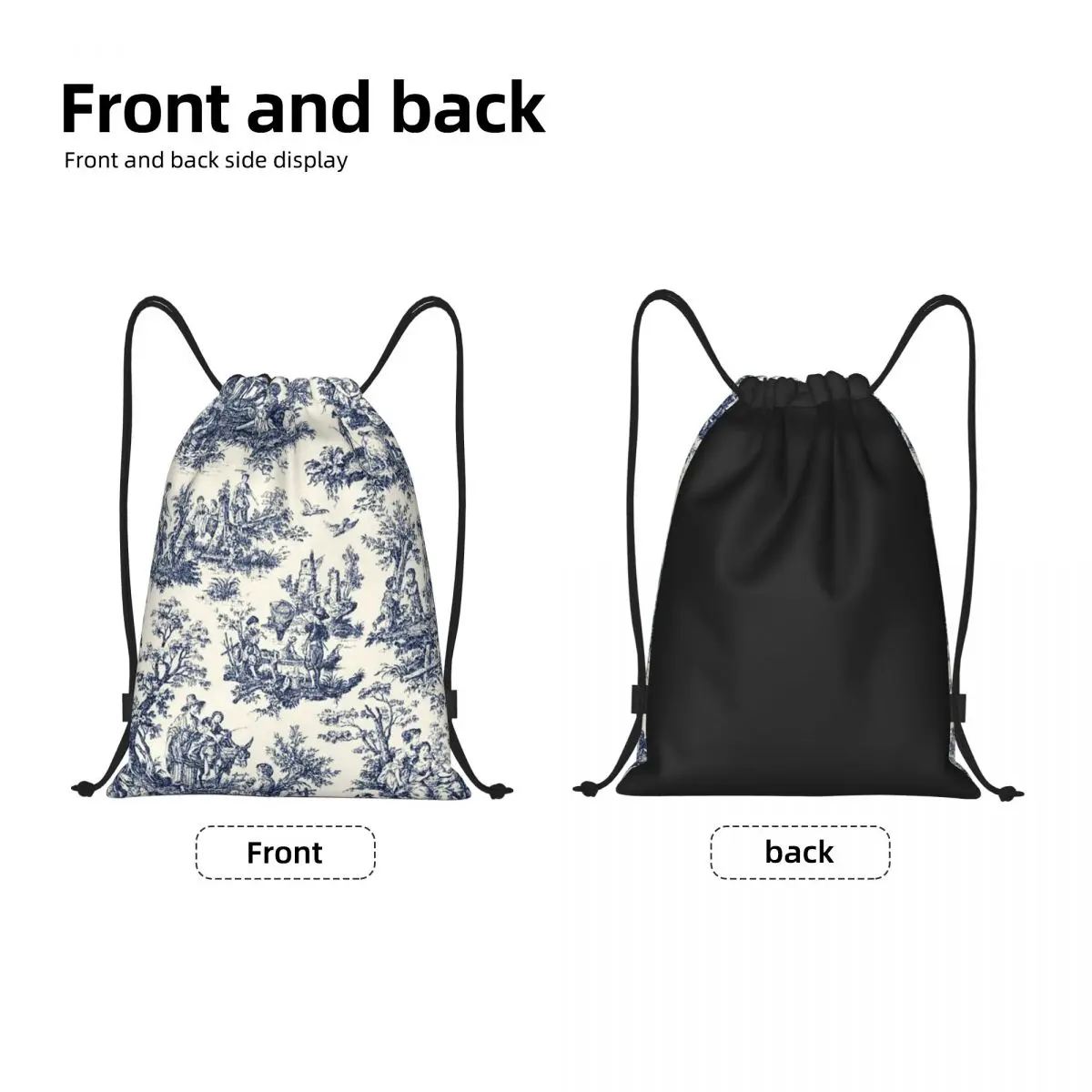 Custom NOMADES Artsy Vintage Toile De Jouy Drawstring Backpack Bags Lightweight Navy And White Gym Sports Sackpack Sacks