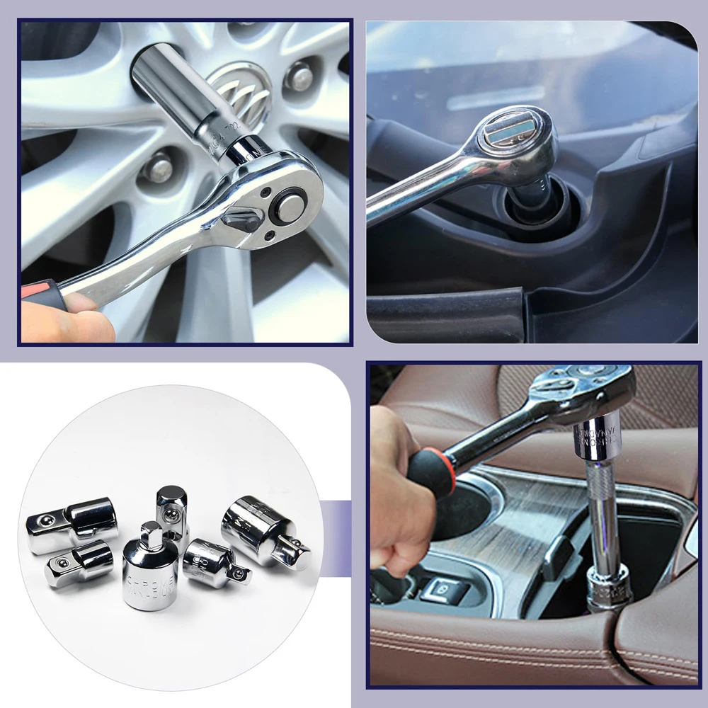 ﻿   1/4 "إلى 3/8" إلى 1/2 "مجموعة محول مأخذ التوصيل 6 قطعة الكروم الفاناديوم الصلب اسئلة محول كم محرك تحويل المشتركة للميكانيكي