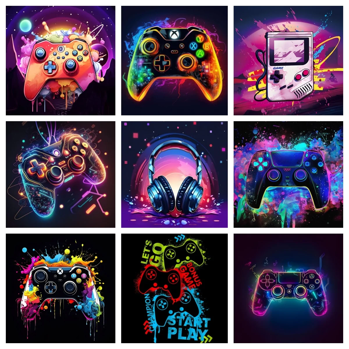 

Gamepad Graffiti Diamond Painting Video Games Style Diy Diamond Embroidery Cross Stitch Game Room Boys Room Home Wall Decor