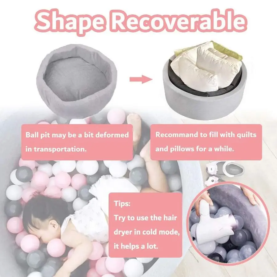 フォームボールピット キッズボールプール 幼児用プレイペン ソフトラウンドボールプール プレイおもちゃ 赤ちゃん 子供 室内＆屋外用、グレー