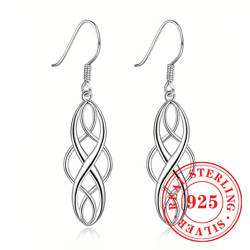 Huitan Gorgeous 925 Sterling Silver Drop Earrings for Women Unique Twisty Designed Ear Accessories Fashion Wedding Party Jewelry