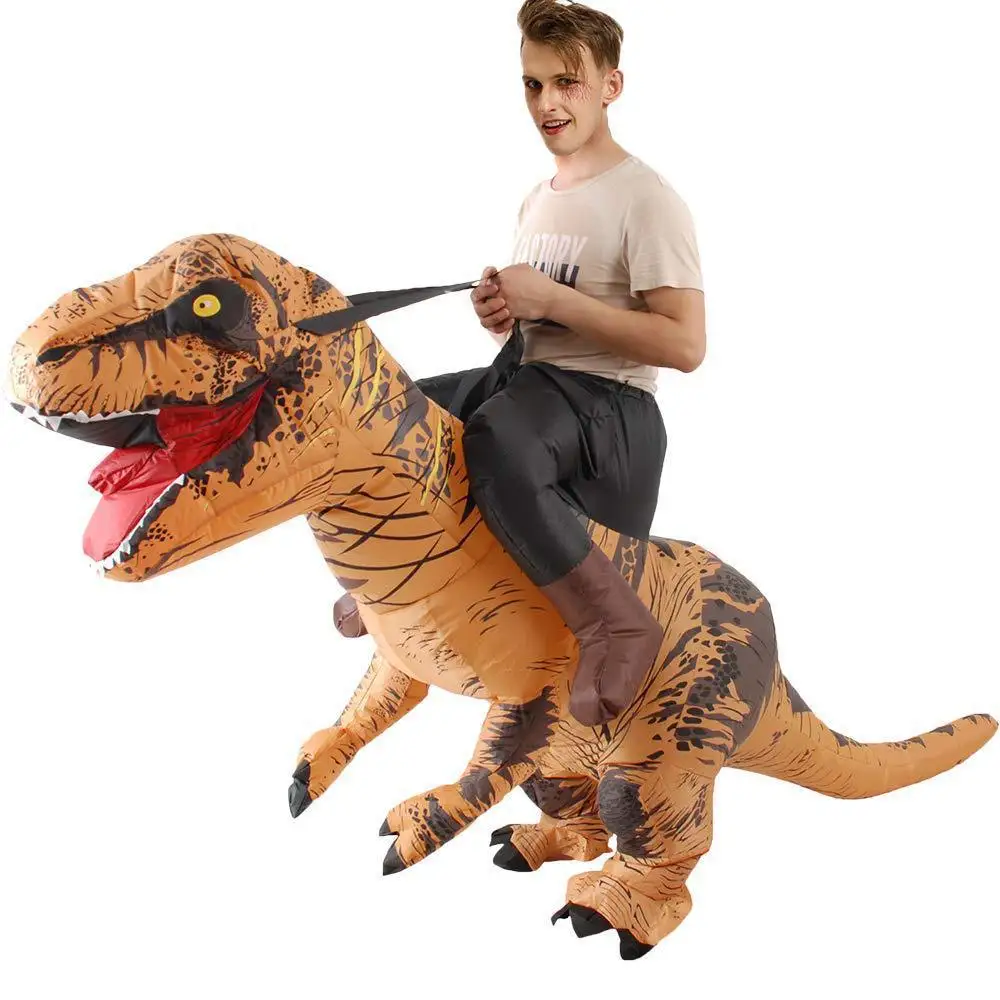 Adulto divertido montar dinosaurio marrón período Jurásico t-rex Cosplay vestido de lujo Halloween carnaval Fiesta Temática disfraz inflable