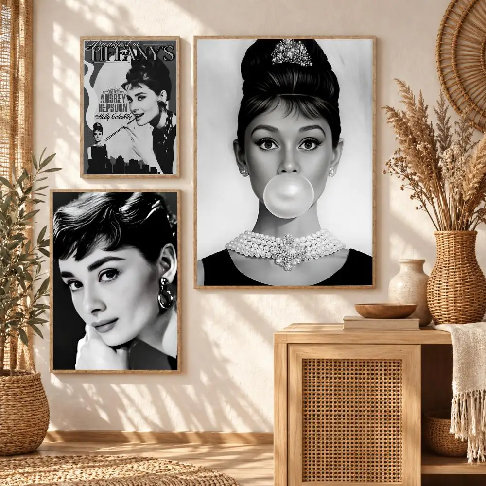 Vintage Actress A-Audrey Hepburn Poster Modern Waterproof Wall Art for Bedroom Living Room Bar Hallway Decor