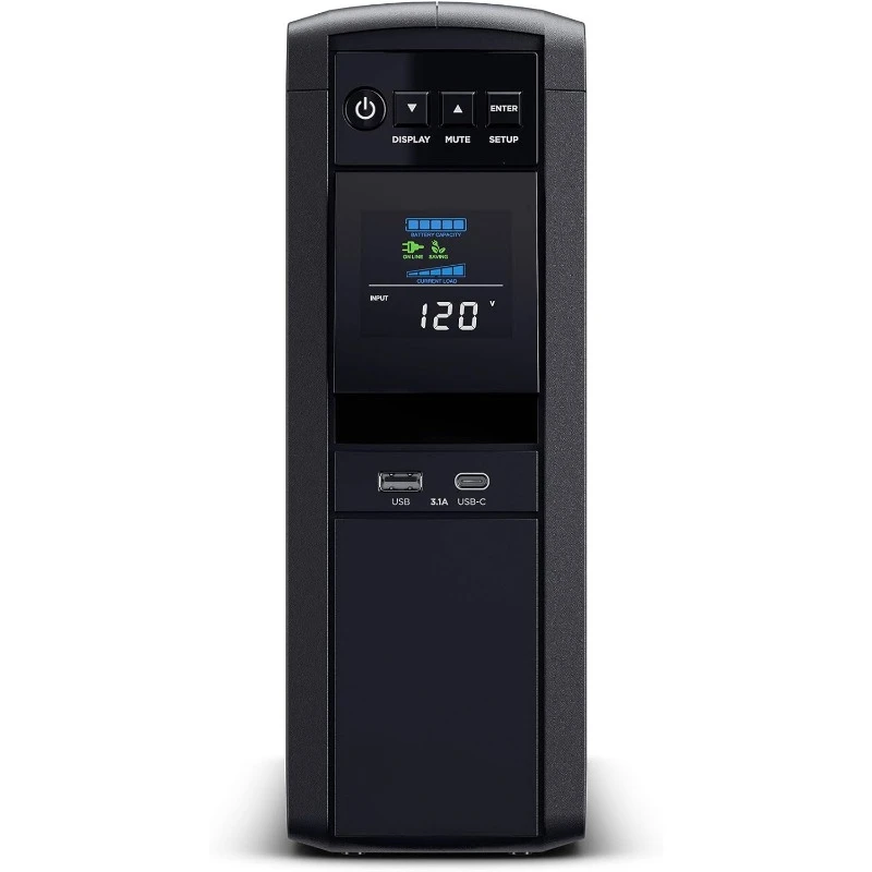 CP1500PFCLCD PFC Sinewave UPS System, 1500VA/1000W, 12 Outlets, AVR, Mini Tower,Black