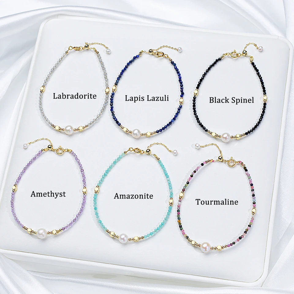 2mm Tourmaline With 7mm  Freshwater Pearl Bracelet For Women Natural Stone Bangle Jewelry Amethyst chains