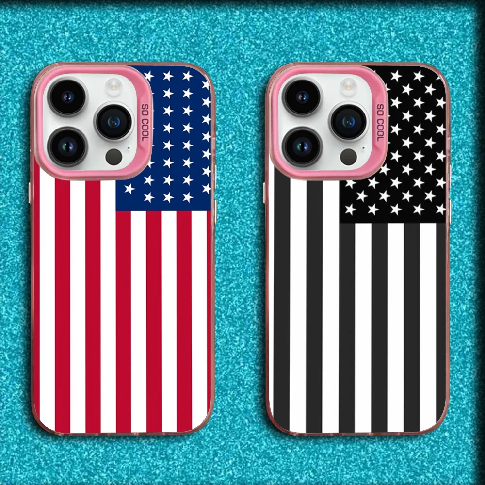 

America USA Flag Phone Case For iPhone 16,15,14,13,12,11,Mini,Pro,MAX Pink Matte Silicone Cover