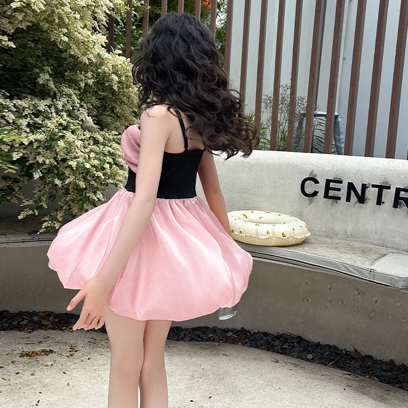 2025 Girls' New Summer Dress Fashion Party Children's Strap Skirt Big Bow Hot Spring Swimming Dress Model Recommendation