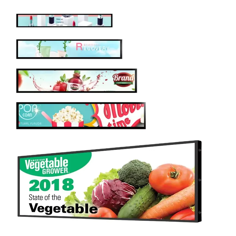 37inch Supermarket Slim Digital Signage Shelf Edge Advertising Screen Strip Ultra-wide LCD Display Stretch Rod Display