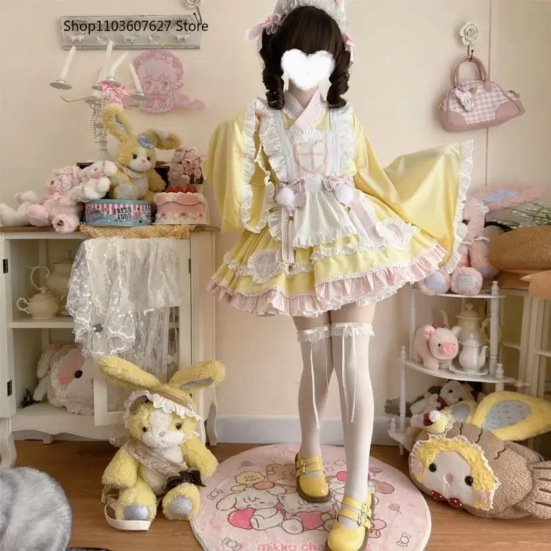 อะนิเมะLolitaชุดแม่บ้านชุดผู้หญิงหวานญี่ปุ่นกิโมโนฮาโลวีนCat COSPLAYเครื่องแต่งกายชุดGothic Y2Kสาวน่ารักชุด