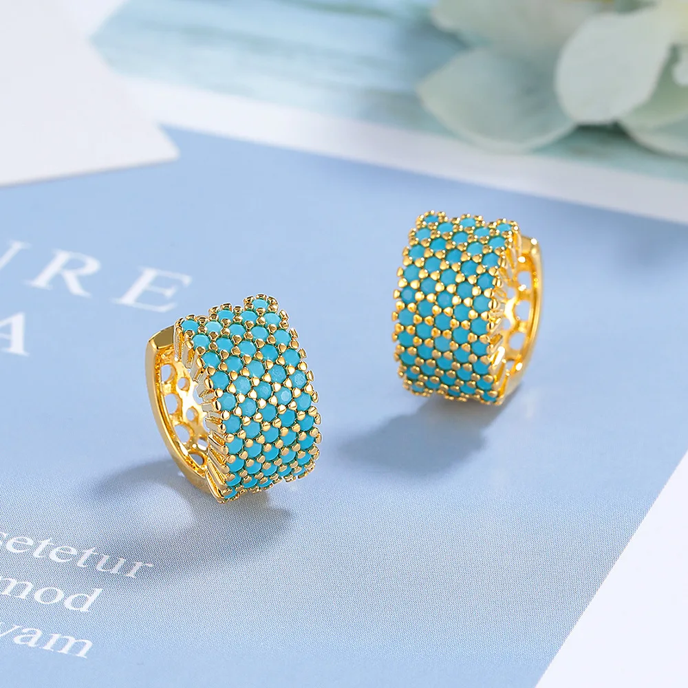 925 Sterling Silver Simple Fashion Turquoise Hoop Earrings for Women Female Jewelry Wedding Party Gift Mujer