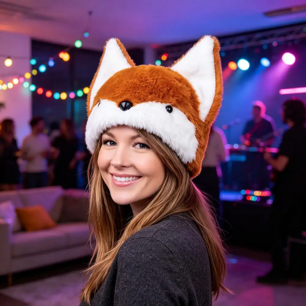 Cute Pointed Ear Hat Plush Hat with 3d Ears Double-sided Fox Wolf Fuzzy Warm Hat Cute Cosplay Party Wear for Men Women Versatile