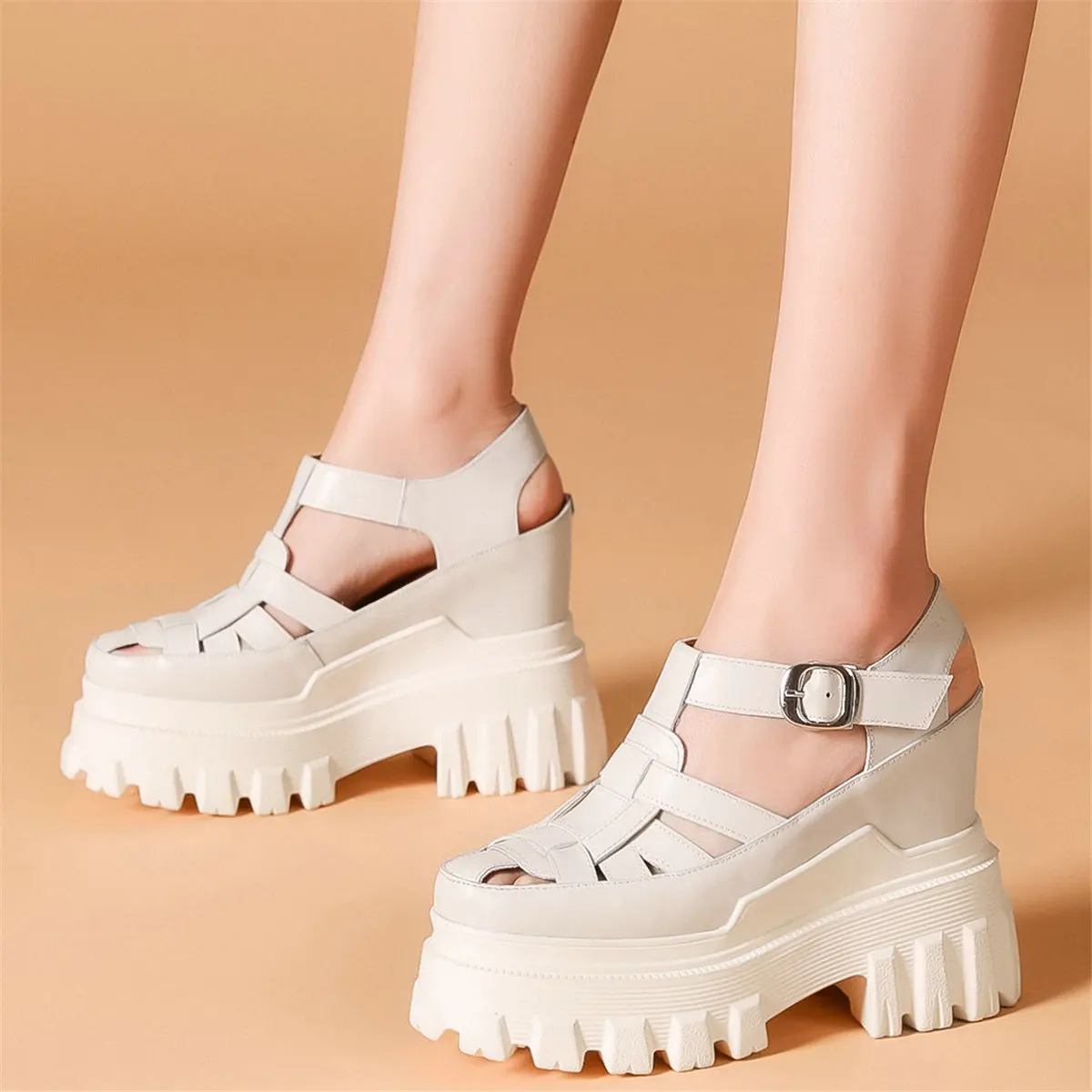 Back Strap Pumps Shoes Women Genuine Leather Wedges High Heel Gladiator Sandals Female Open Toe Fashion Sneakers Casual Shoes