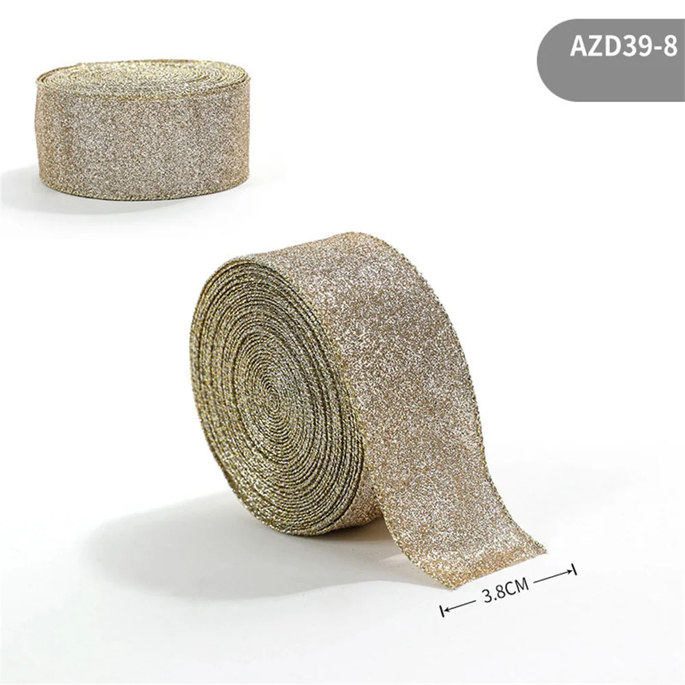 

2m Ribbon Golden Silver Champagne Polyester Gliter Ribbon DIY Handmade Xmas Tree Bow Gifts Packing Navidad Home Decoration