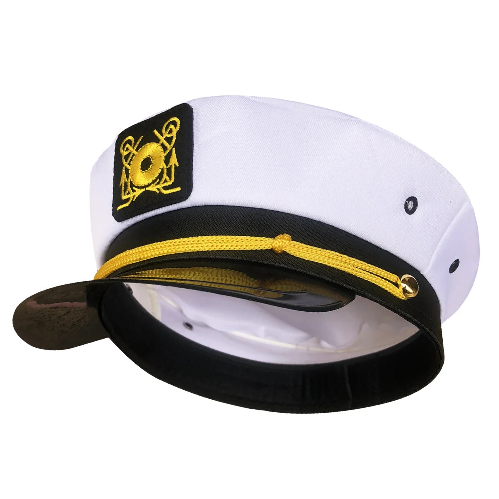 White Flat Military Cap Navy European American  Cap Sailor Cap Embroidered For Cadet Hat Sailor-themed Events Role Play