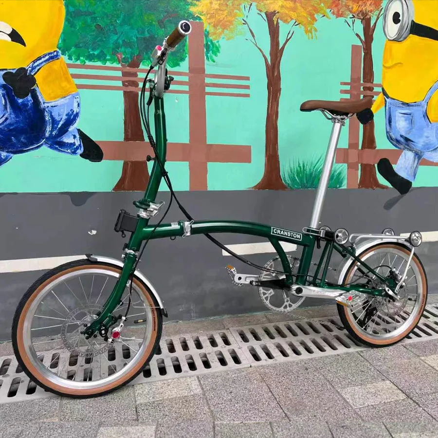 

CRANSTON Postal Green M/S 16-inch Bicycle 9-speed Disc Brake Folding Bike Carbon steel Tri Fold Frame 50T CNC Crankset Mini Bike