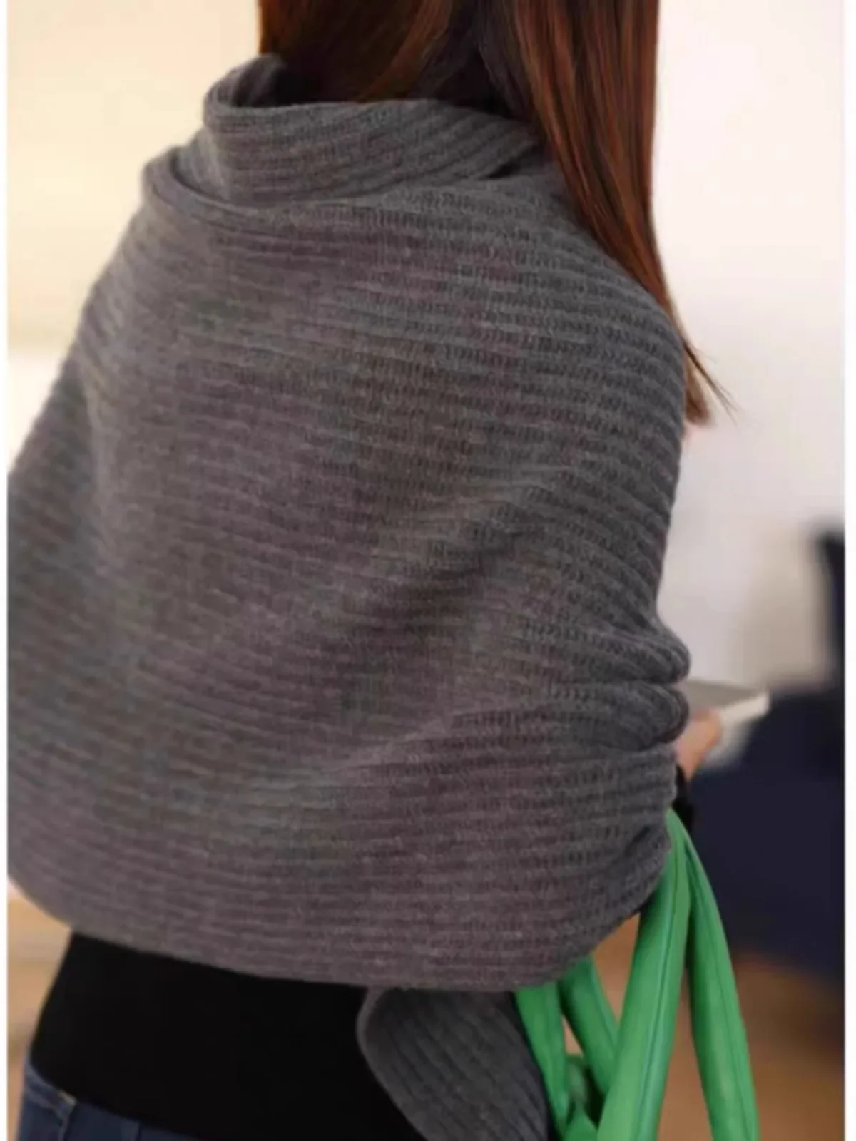 Sweter szal damski z czystego kaszmiru o wysokiej jakości, z nieregularnym golfem, luźna, gruba dzianina, narzutka na wieżę.