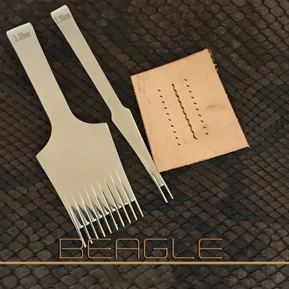 BEAGLE Professional Leather Olive Shape Hole Pricking Irons Handmade Leathercraft Stitching Lacing Punch Chisel Punching Tools