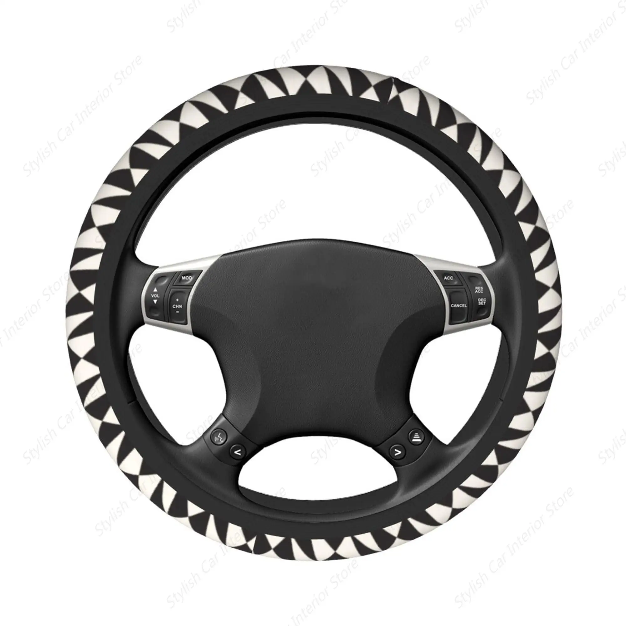 Steering Wheel Cover for Women Men Geometric Triangle Black Neoprene Steering Wheel Protector Universal Fit Most Car Sedans SUVs