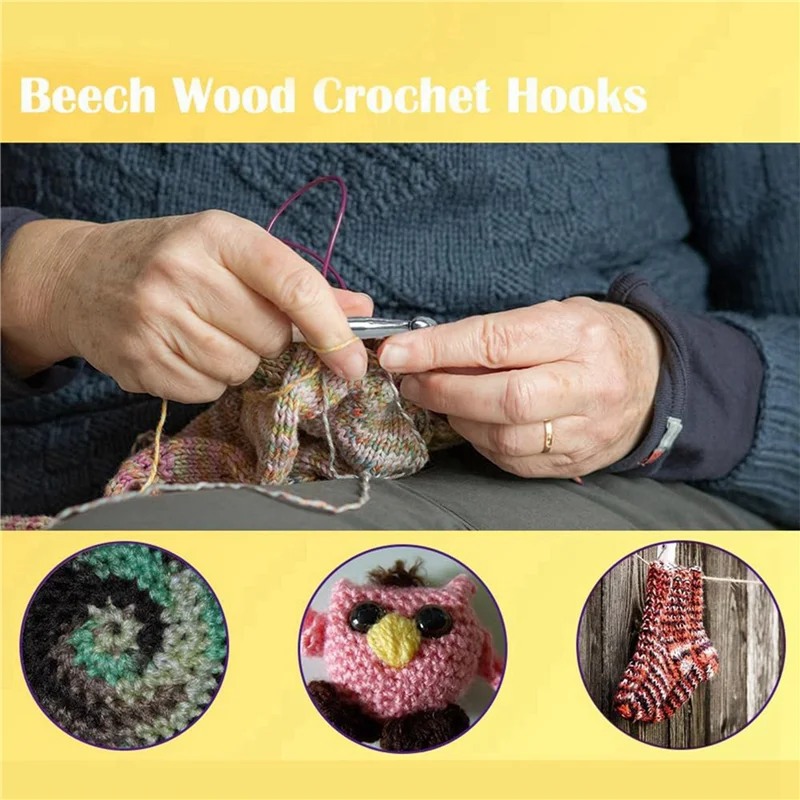 

80Pcs Wood Crochet Hooks 3.0Mm-6.5Mm, Ergonomic Handle Crochet Hooks Set-AT36